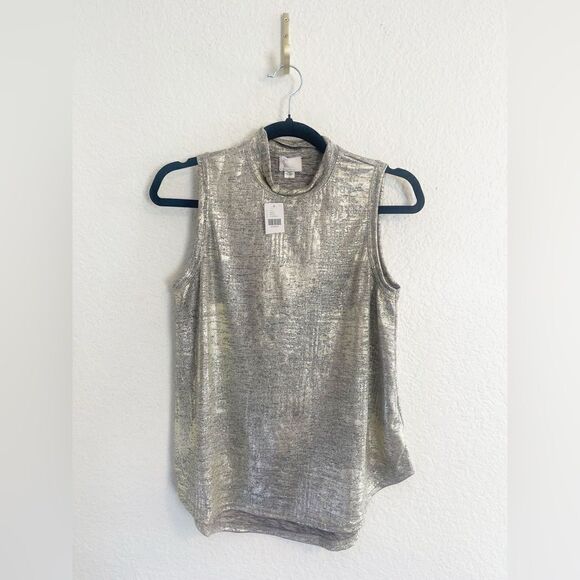 Anthropology Postcard gold metallic mock neck tank blouse. Small NWT - Picture 3 of 6